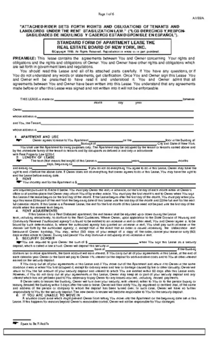 New York Real Estate Board Residential Lease Agreement