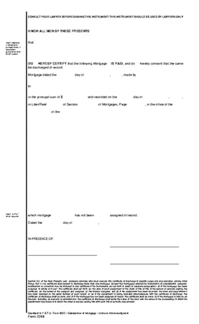 New York Satisfaction Of Mortgage