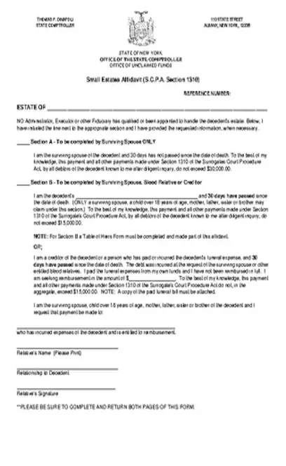 New York Small Estate Affidavit Form