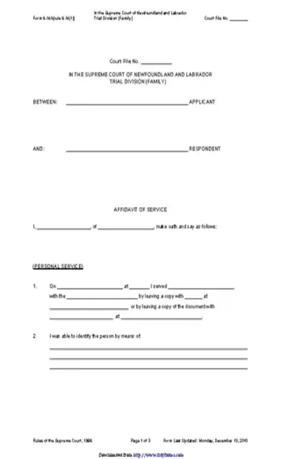 Newfoundland And Labrador Affidavit Of Service Form