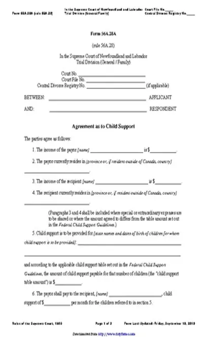 Newfoundland And Labrador Agreement To Child Support Form