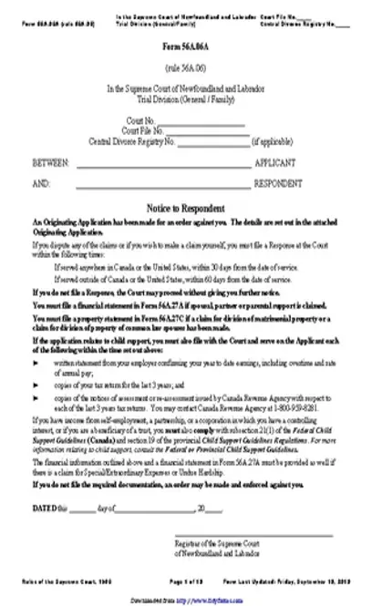 Newfoundland And Labrador Originating Application Form