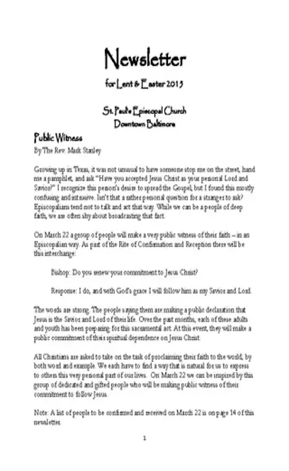 Newsletter For Lent And Easter