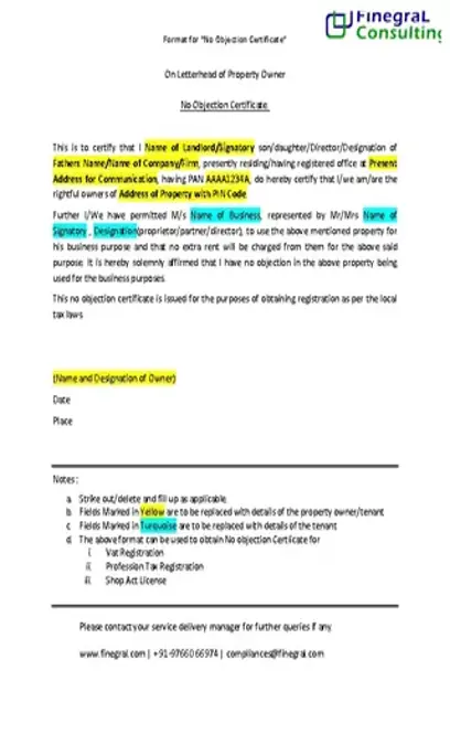 No Objection Certificate Format