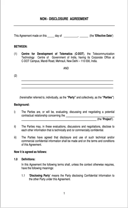 Non Disclosure Agreement Template