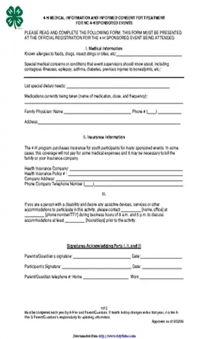 North Carolina 4 H Medical Release Form