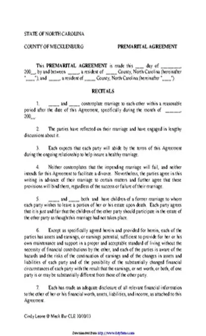 North Carolina Agreement Sample