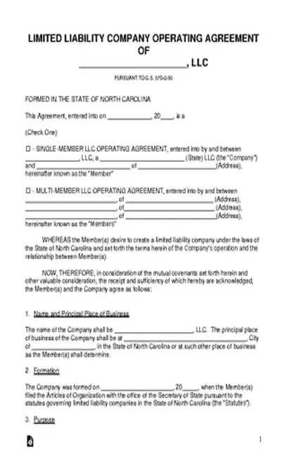 North Carolina Llc Operating Agreement Template