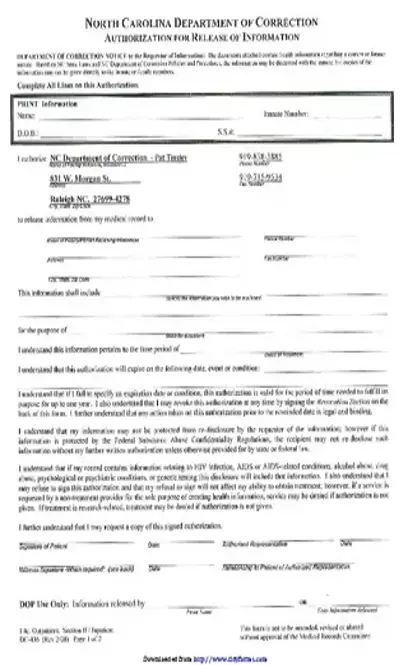 North Carolina Medical Records Release Form 1