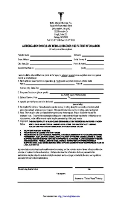 North Carolina Medical Records Release Form 2