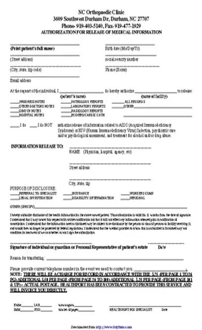 North Carolina Medical Records Release Form 3