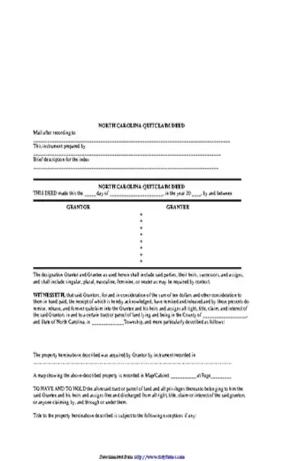 North Carolina Quitclaim Deed Form