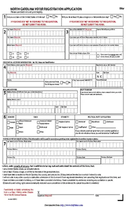 North Carolina Voter Registration Application