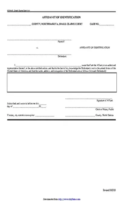 North Dakota Affidavit Of Identification Form