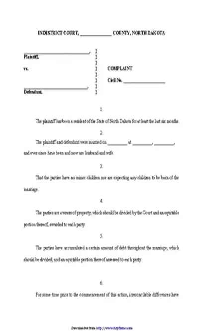 North Dakota Complaint Form