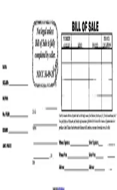 North Dakota Livestock Bill Of Sale Form