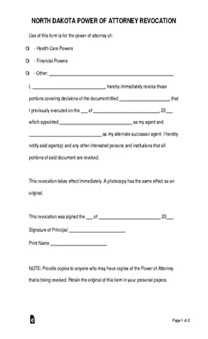 North Dakota Power Of Attorney Revocation Form