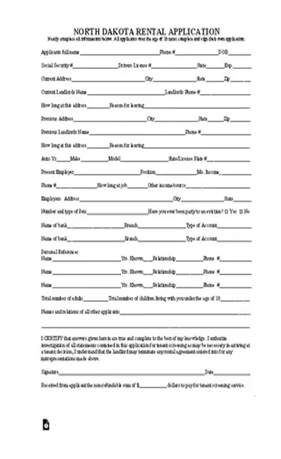 North Dakota Rental Application Form