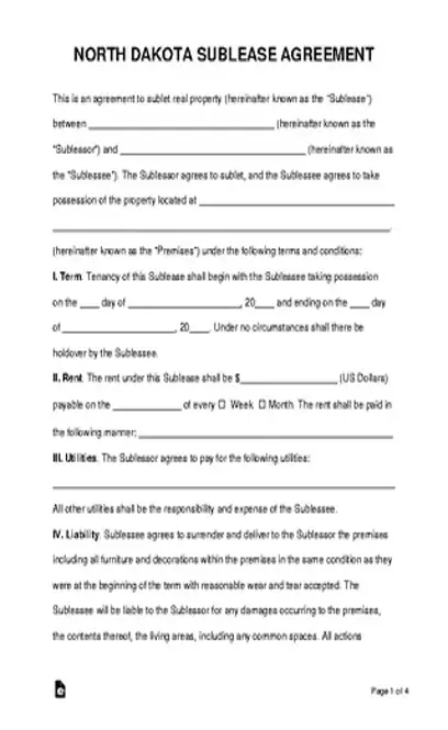 North Dakota Sublease Agreement Template