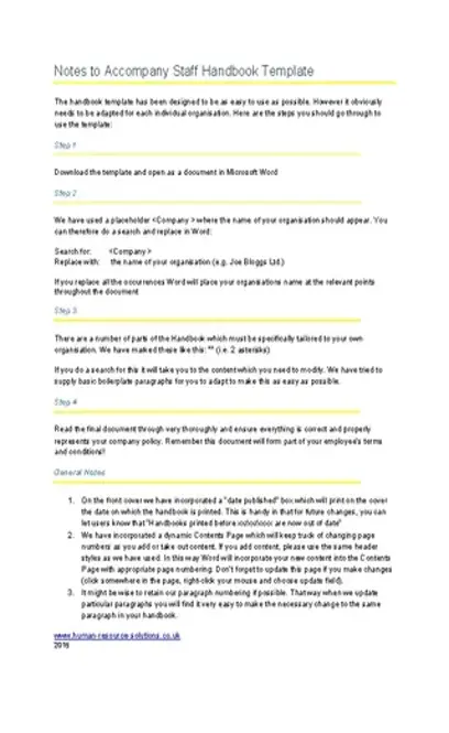 Notes Accompany Staff Handbook Template