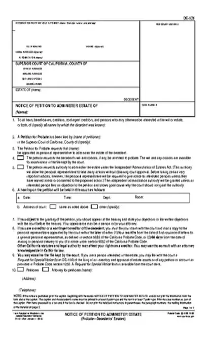 Notice Of Petition To Administer Estate Probate Decedents Estates