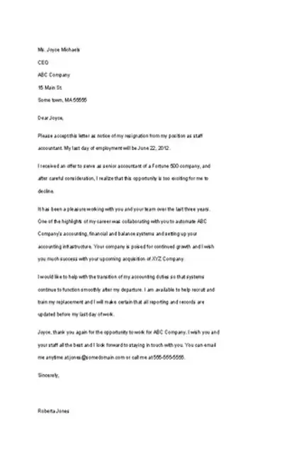 Notice Of Resignation Letter Template