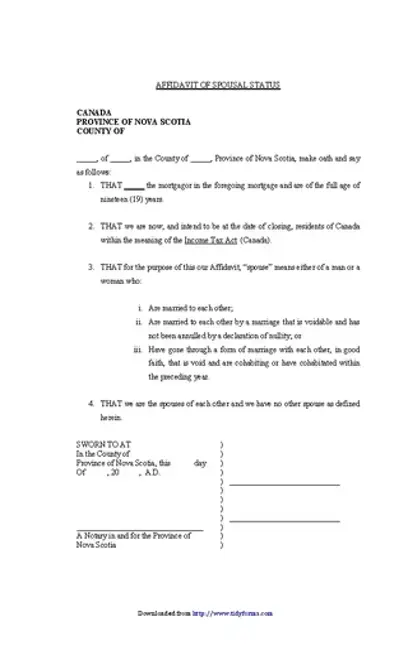 Nova Scotia Affidavit Of Spousal Status Form