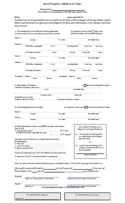 Nova Scotia Affidavit Of Value Form