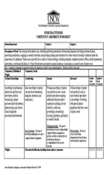 Nurse Practitioner Worksheet Template