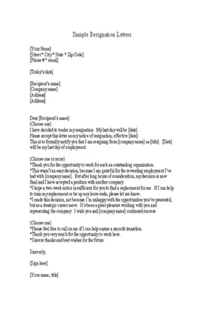 Nursing Resignation Letter Template