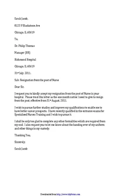 Nursing Resignation Letter