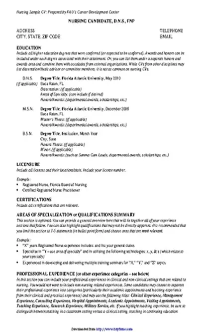 Nursing Sample Cv