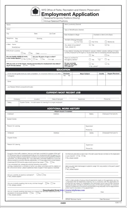 Nys Office Of Parks Recreation And Historic Preservation Employment Application