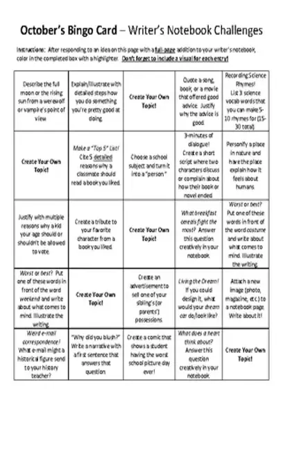 October Bingo Card Template