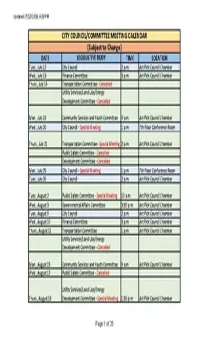 Office Meeting Calendar Template