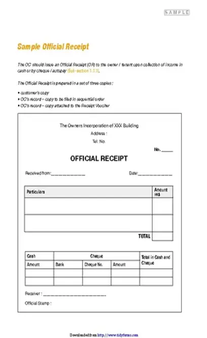 Official Receipt Form