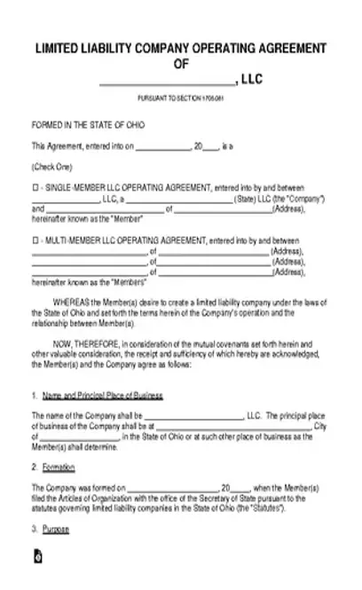 Ohio Llc Operating Agreement Template