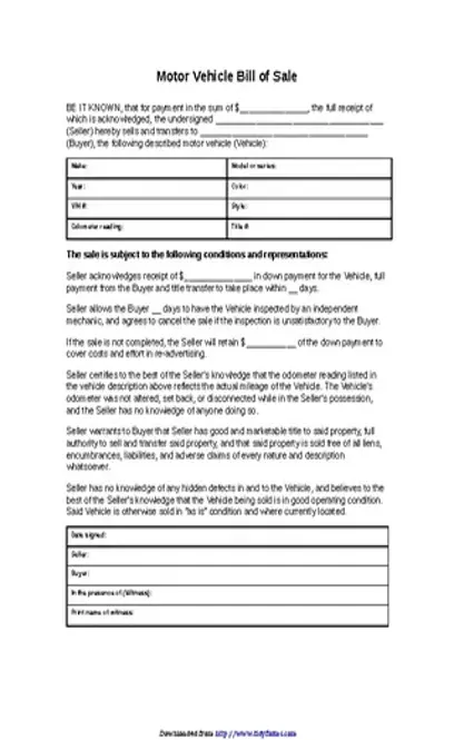 Ohio Motor Vehicle Bill Of Sale Form