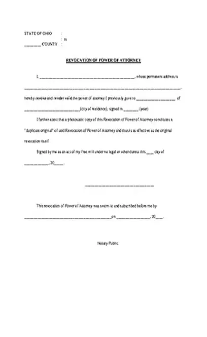 Ohio Power Of Attorney Revocation Form