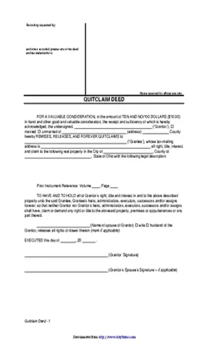 Ohio Quitclaim Deed Form