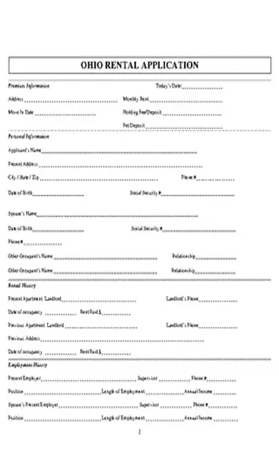 Ohio Rental Application Form