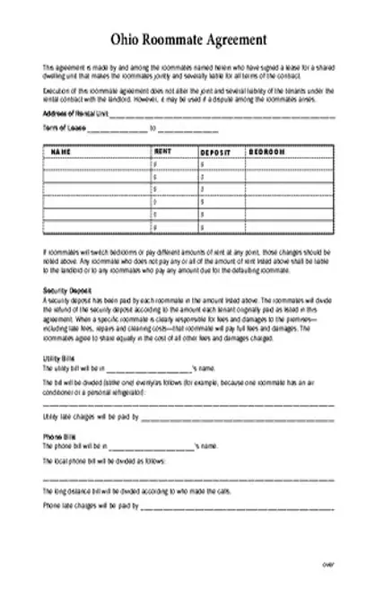 Ohio Roommate Agreement Form