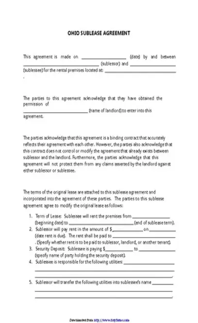 Ohio Sublease Agreement Form