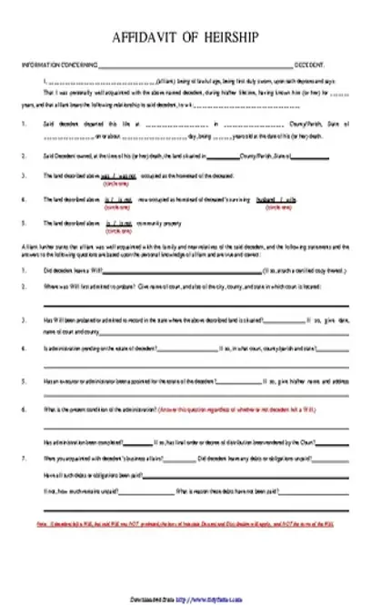 Oklahoma Affidavit Of Heirship Form