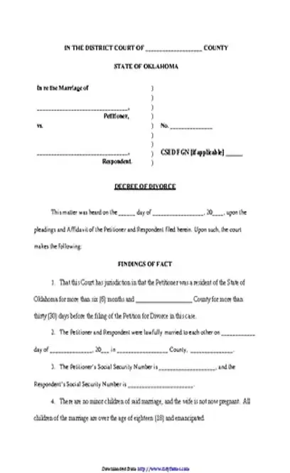 Oklahoma Divorce Decree Form