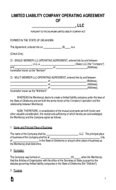 Oklahoma Llc Operating Agreement Template