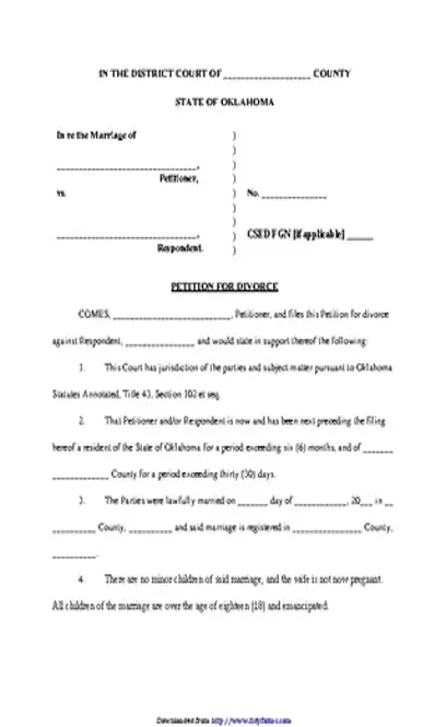 Oklahoma Petition For Divorce Form