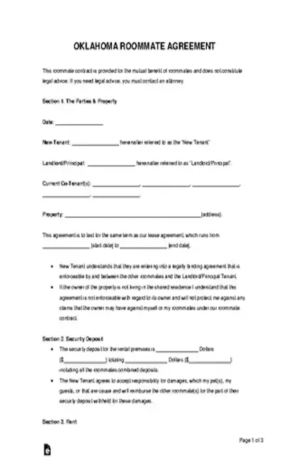 Oklahoma Room Rental Agreement Template