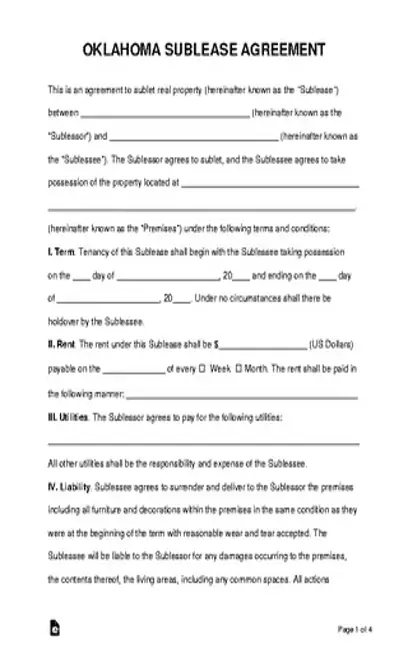 Oklahoma Sublease Agreement Template