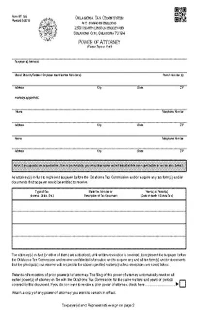 Oklahoma Tax Power Of Attorney Form Bt129